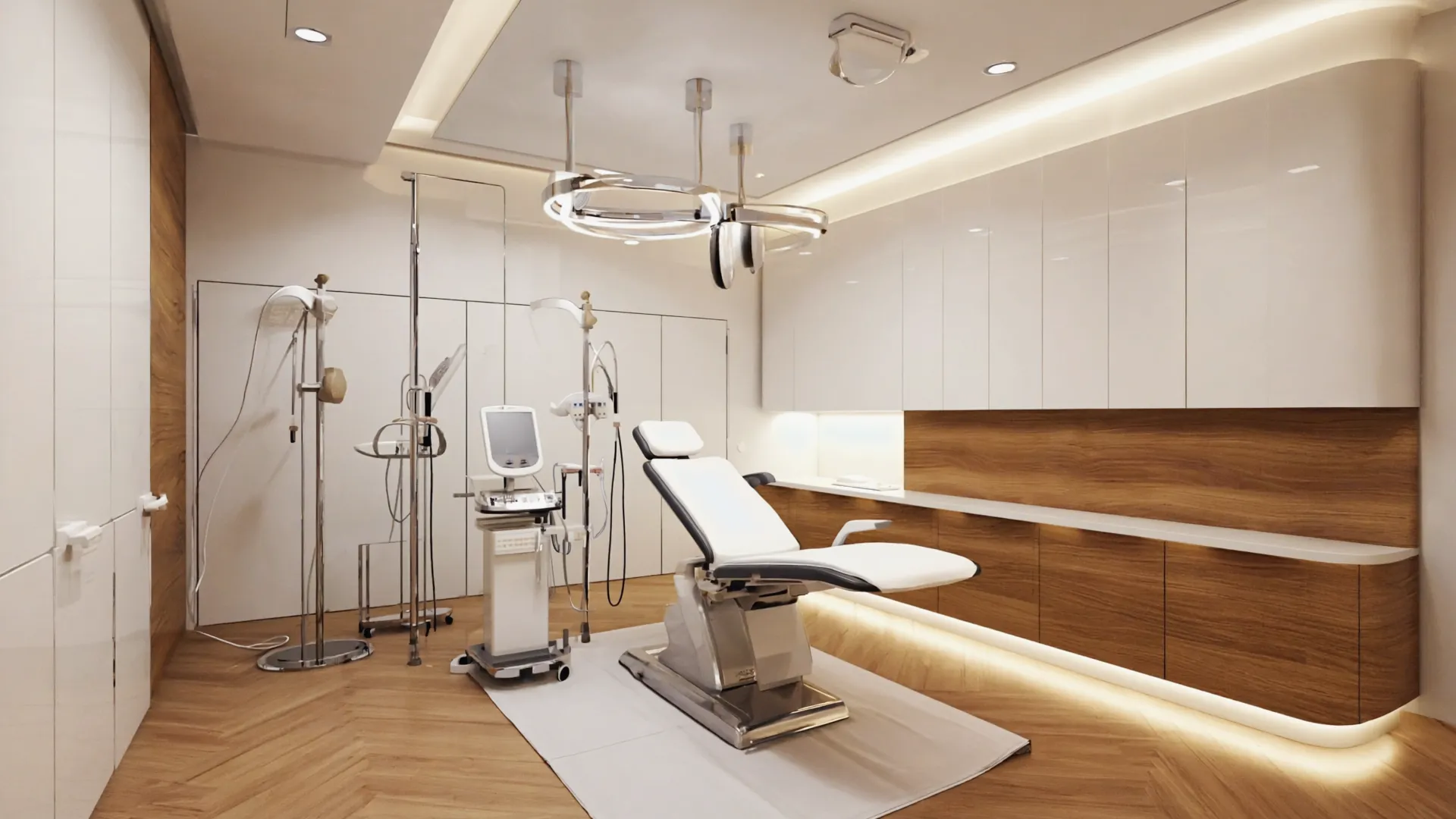 Premium wellness clinic interior with modern equipment and ambient lighting